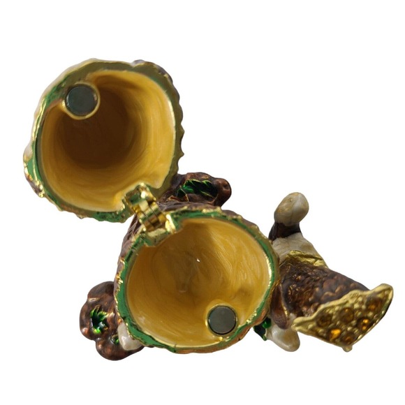 Pier 1 Owl with Baby Figurine Cloisonné Rhinestone Trinket Box Jewelry Holder - Picture 9 of 14